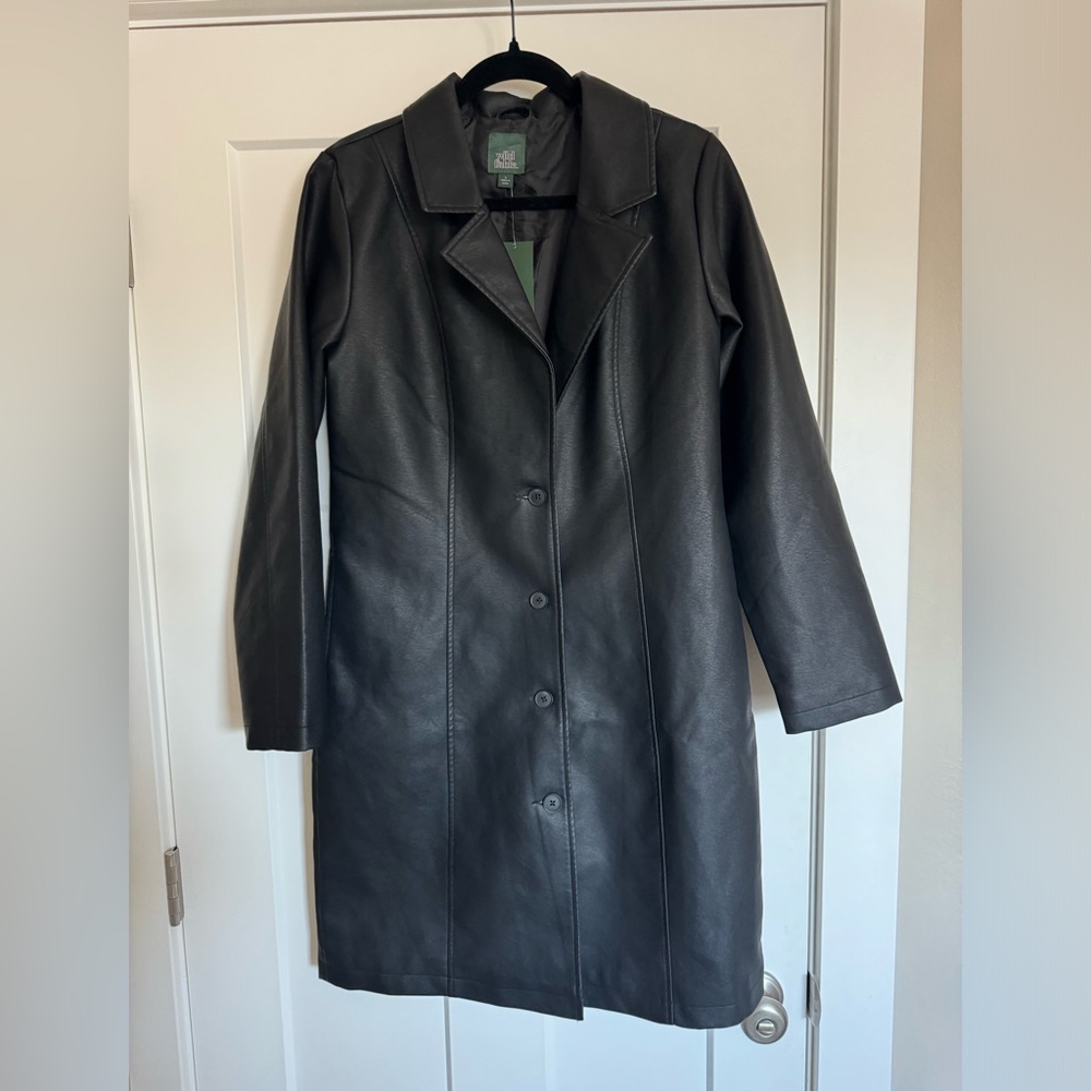 Women’s long black leather jacket
